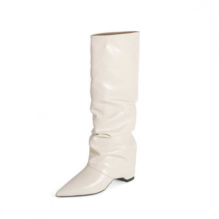 Karin Luna Elegant Style Pointed Toe Hidden Wedge Long Boots