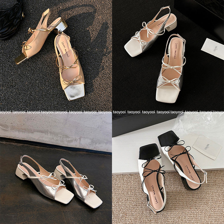 Karin Luna In Stock Spot Goods Square Toe Double Bow Thick Heel Sandals