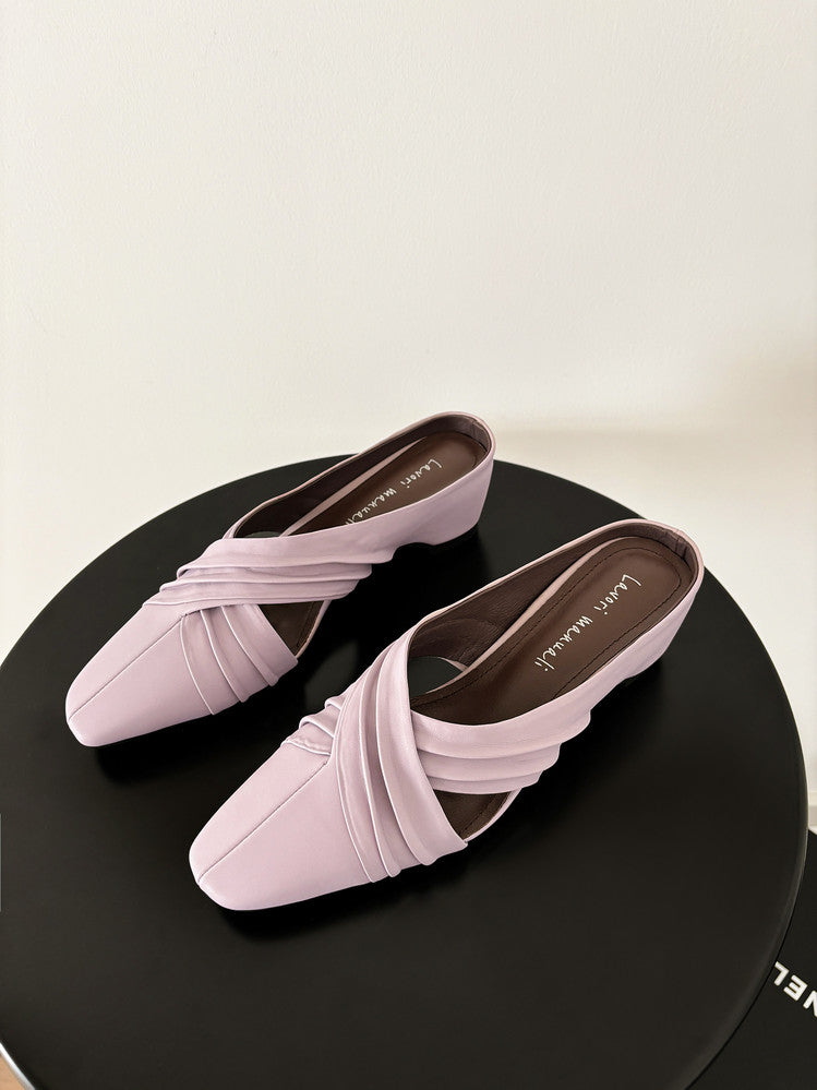 Karin Luna In Stock In Stock Basic Elegant Fairy Style Small Square Toe Sheepskin Slippers