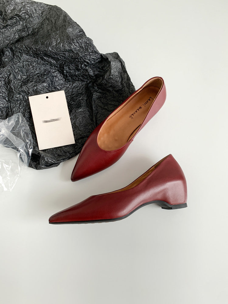 Karin Luna Full Layer Inside and Out~Basic Versatile Retro French Pointed Toe Irregular Heel Single Shoes