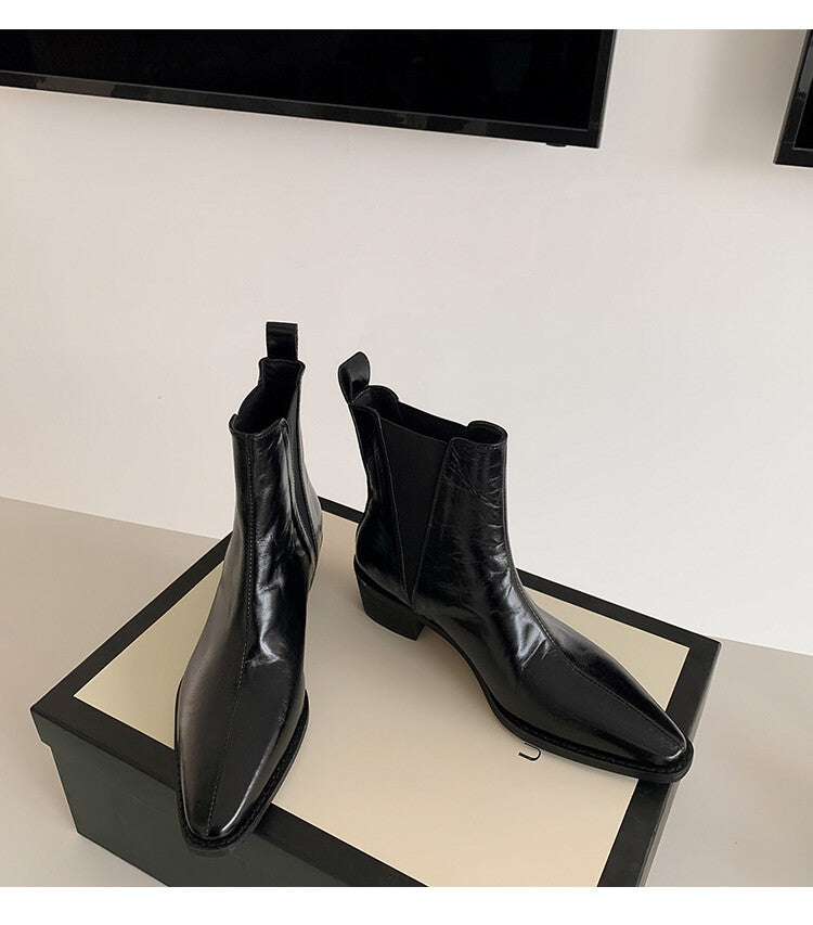 Karin Luna In Stock In stock   Classic first-layer cowhide Chelsea elastic ankle boots