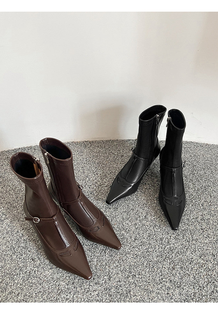 Karin Luna In Stock Spot Goods Elegant Stiletto Pointed Toe Side Zipper Short Boots