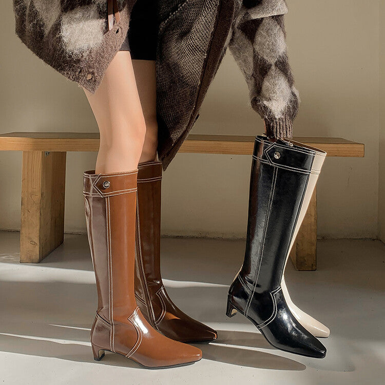 Karin Luna In Stock Spot Goods  Vintage Open Stitch Small Square Toe High Heel Side Zipper Riding Boots