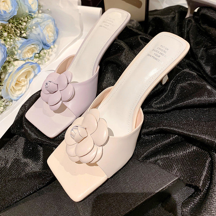 Karin Luna Flower of Wealth in the World~Says purple has a lot of charm Spot Goods Spot Goods  Three-Dimensional Camellia Elegant Sandals