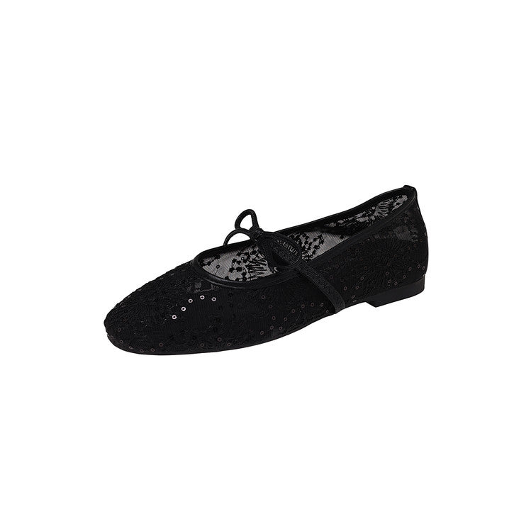 Karin Luna In Stock Spot Goods  Summer Breathable Retro Embroidered Bow Granny Shoes
