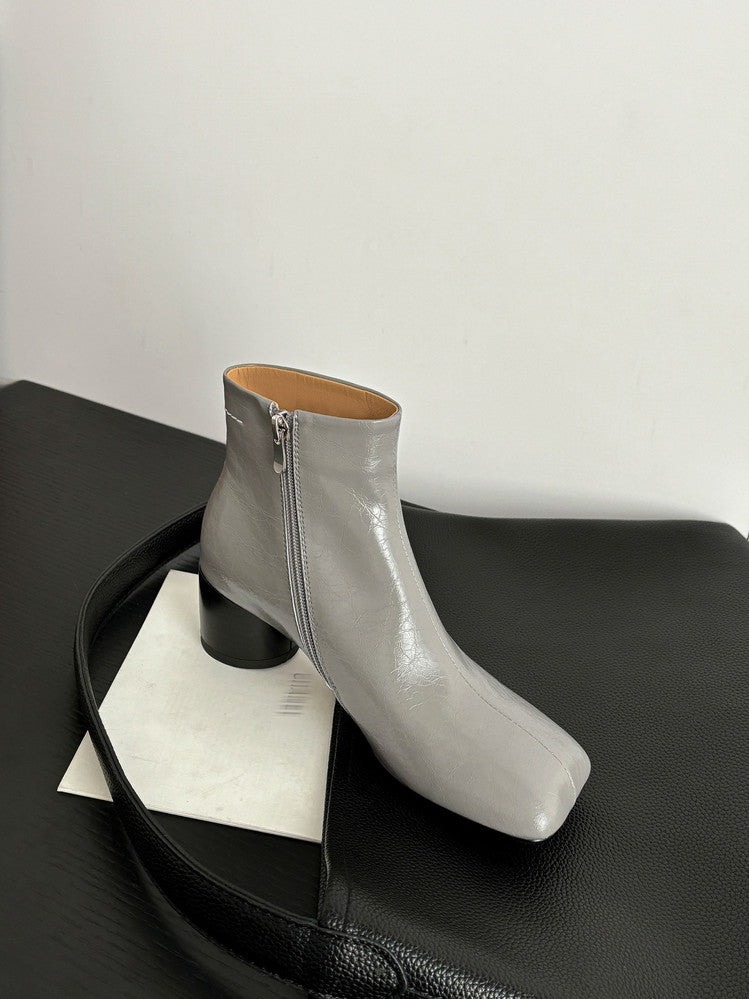 Karin Luna French Style Square Toe Chunky Heel Ankle Boots