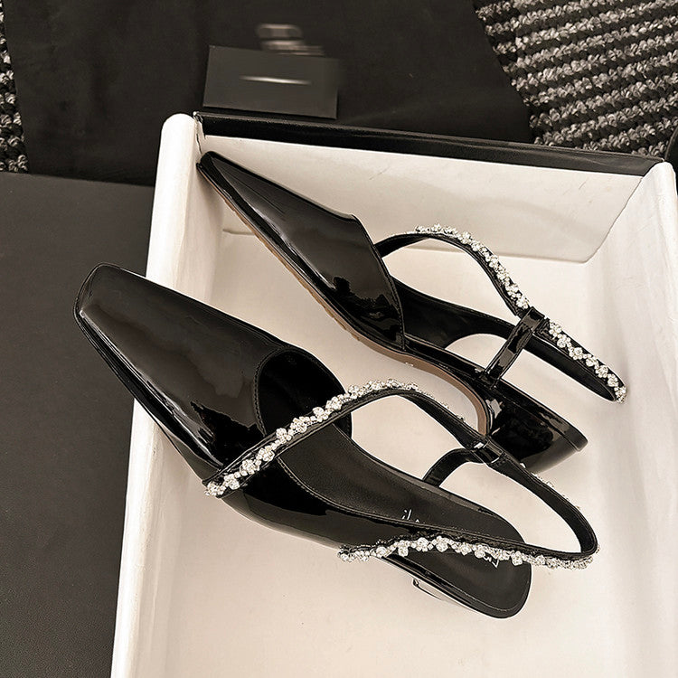 Karin Luna In Stock In Stock  Fresh Summer Vibes  Rhinestone Small Square Toe Elegant Closed-Toe Sandals