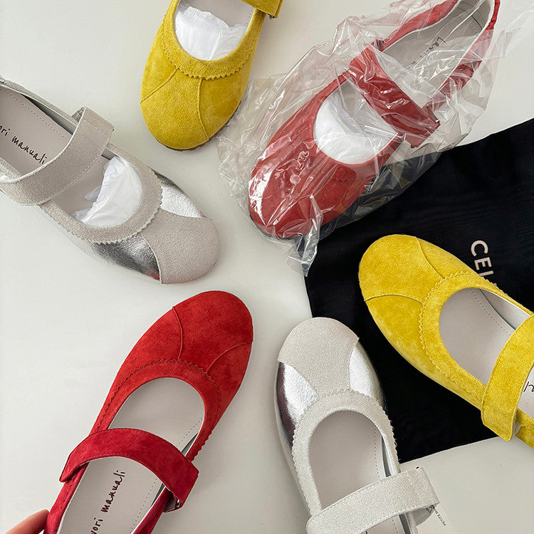 Karin Luna Casual Shoes Series~  In Stock In Stock Magic Tape Round Toe Internal Height Increase Single Strap Flats