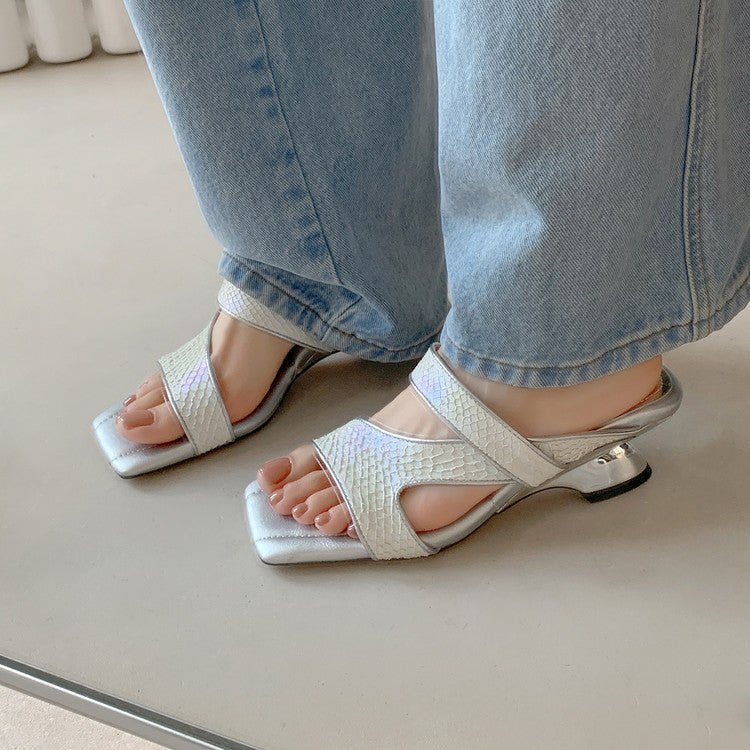 Karin Luna Fish Skin Series~Minimalist Square Toe Popular Irregular Heel Slippers
