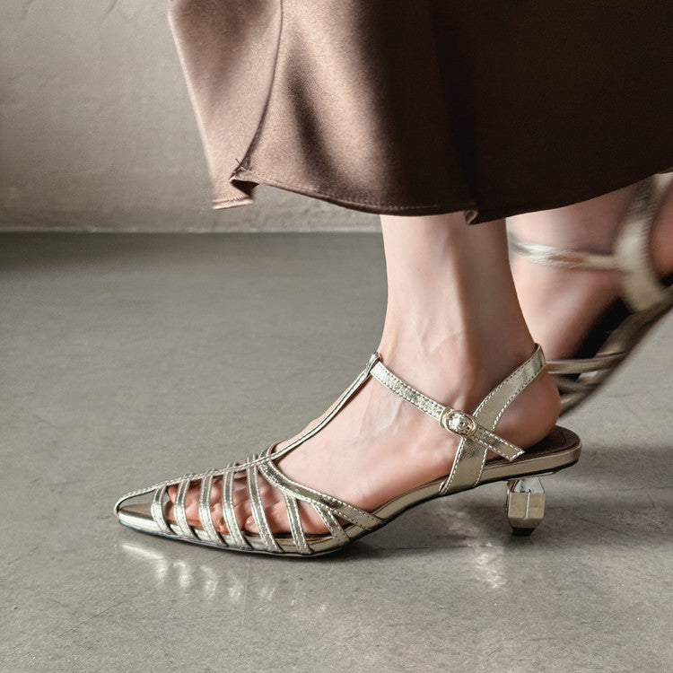 Karin Luna French Hollow Toe Metal Heel Elegant Sandals