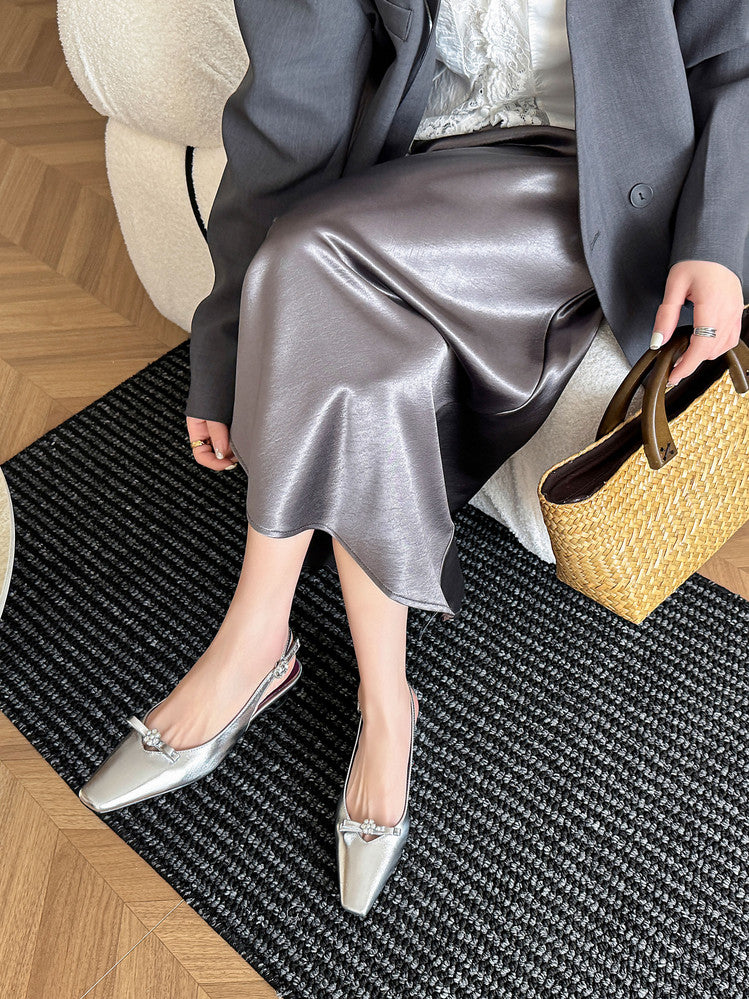 Karin Luna In Stock In Stock Sweet Bowknot Small Square Toe Chunky Heel Closed-toe Elegant Retro Sandals