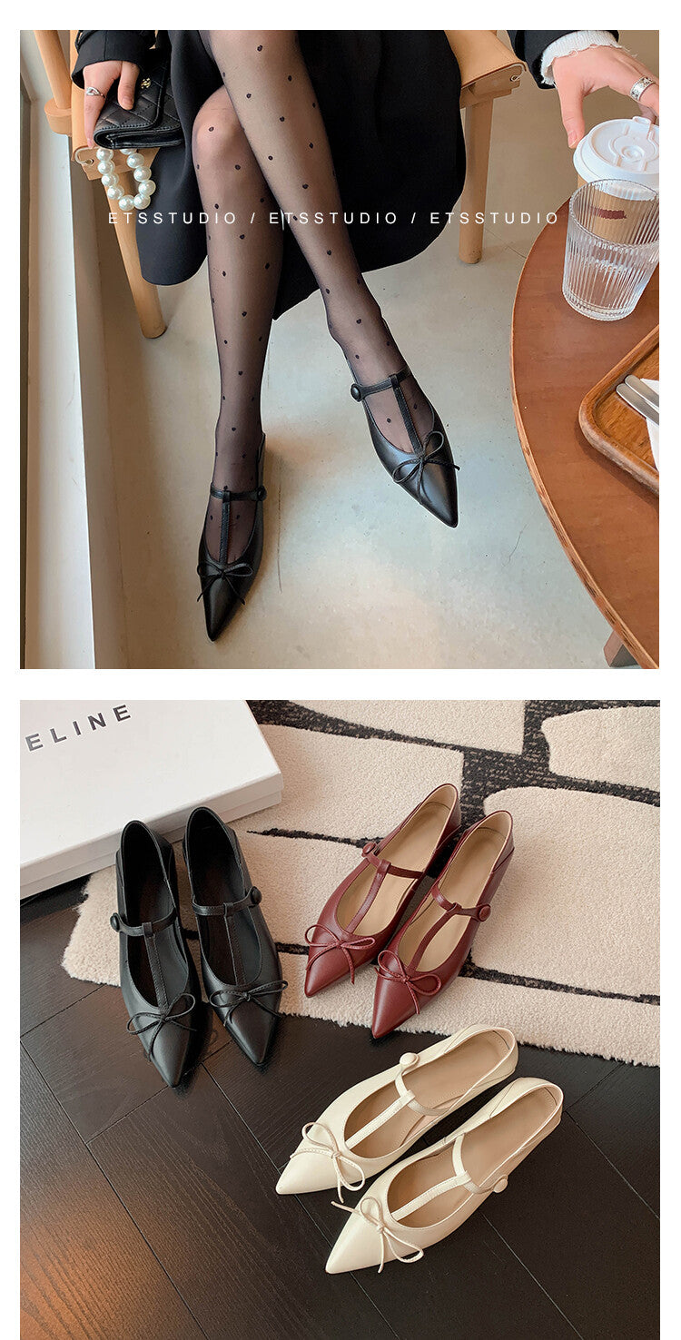Karin Luna is a perfect Korean drama heroine~French Retro Style Full leather inside and out Pointed Bowknot