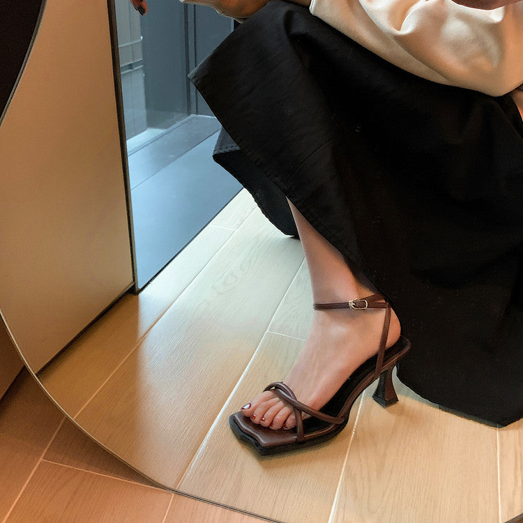 Karin Luna Classic Style  In stock  Basic Versatile Cross Strap High Heel Sandals