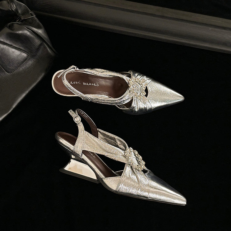 Karin Luna Bestseller Popular  Pointed Toe Irregular Heel Elegant Rhinestone Closed-Toe Sandals