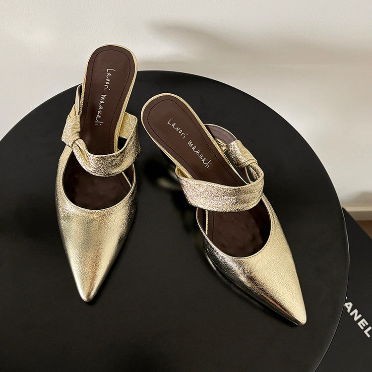 Karin Luna In Stock Spot Goods  Pointed Toe Irregular Heel Elegant Retro Strap Slippers