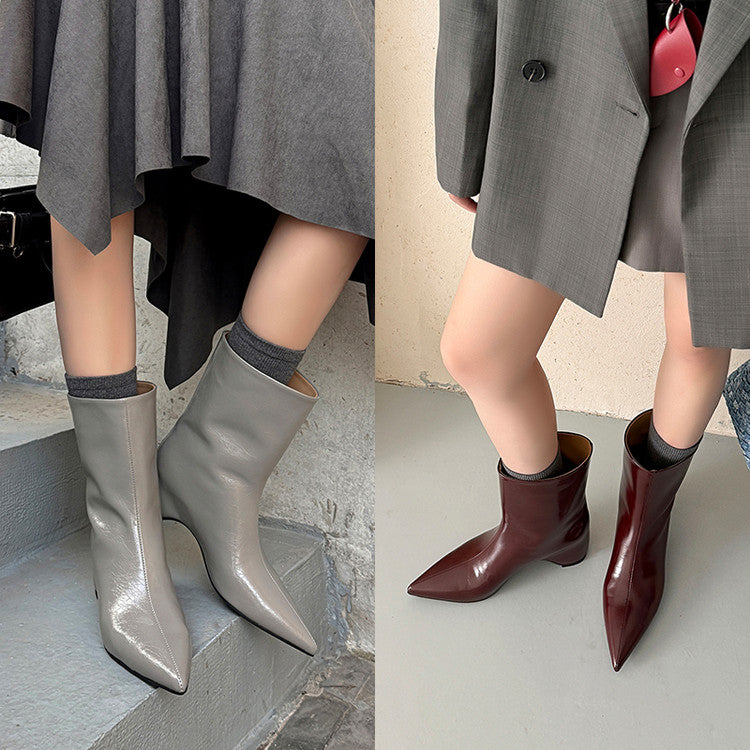 Karin Luna Elegant Pointed Toe Hidden Wedge Short Boots