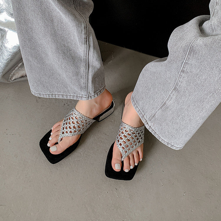 Karin Luna Hot-Selling Braided Style  In stock Toe-strap Woven Sofa Insole Slippers