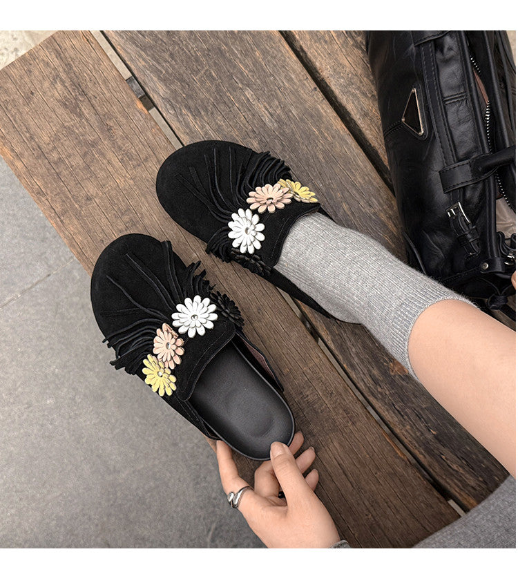 Karin Luna   Tassel Three-Dimensional Flower Thick-Soled Closed-Toe Slippers