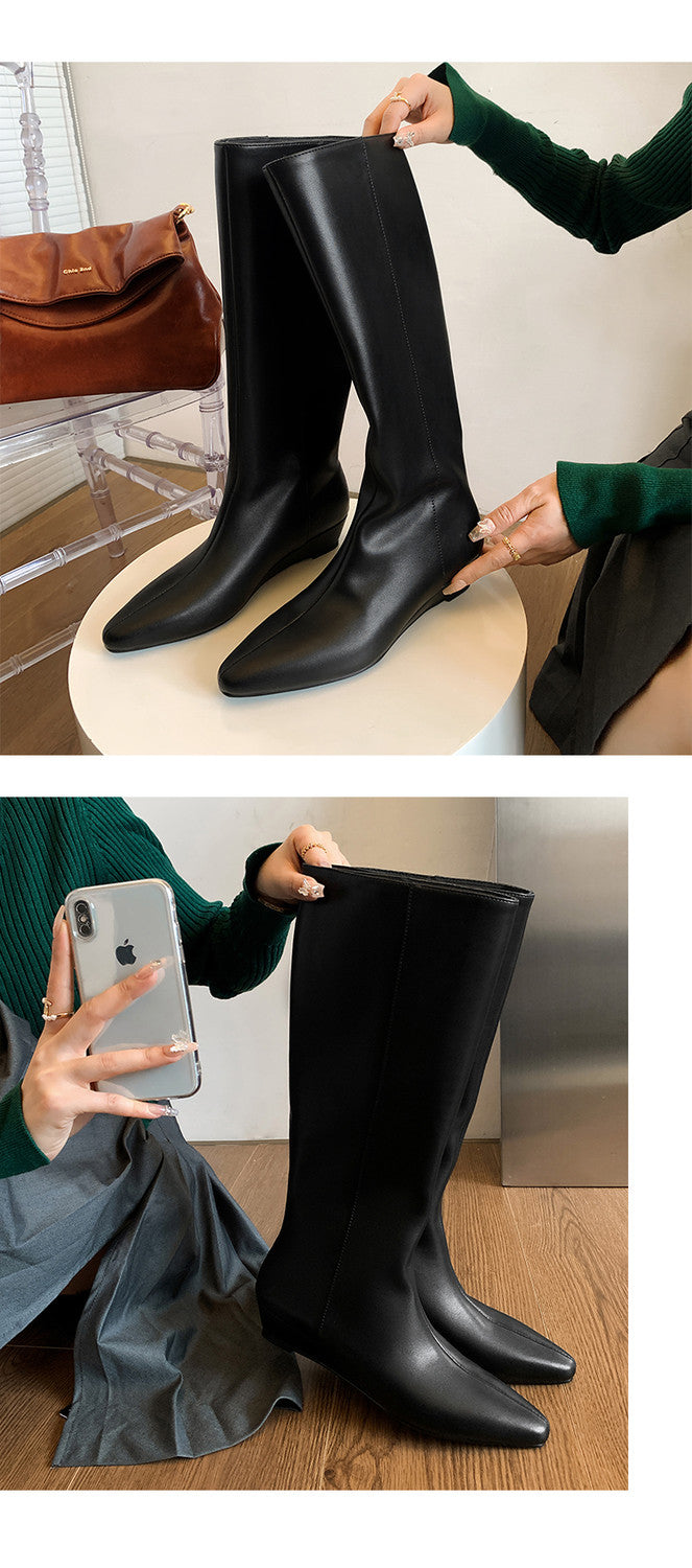 Karin Luna In Stock  In-stock Square Toe Straight Slip-on Long Boots
