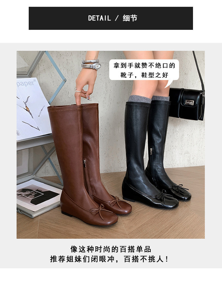 Karin Luna In Stock Spot Goods  Butterfly Knot Round Toe Hidden Heel Boots