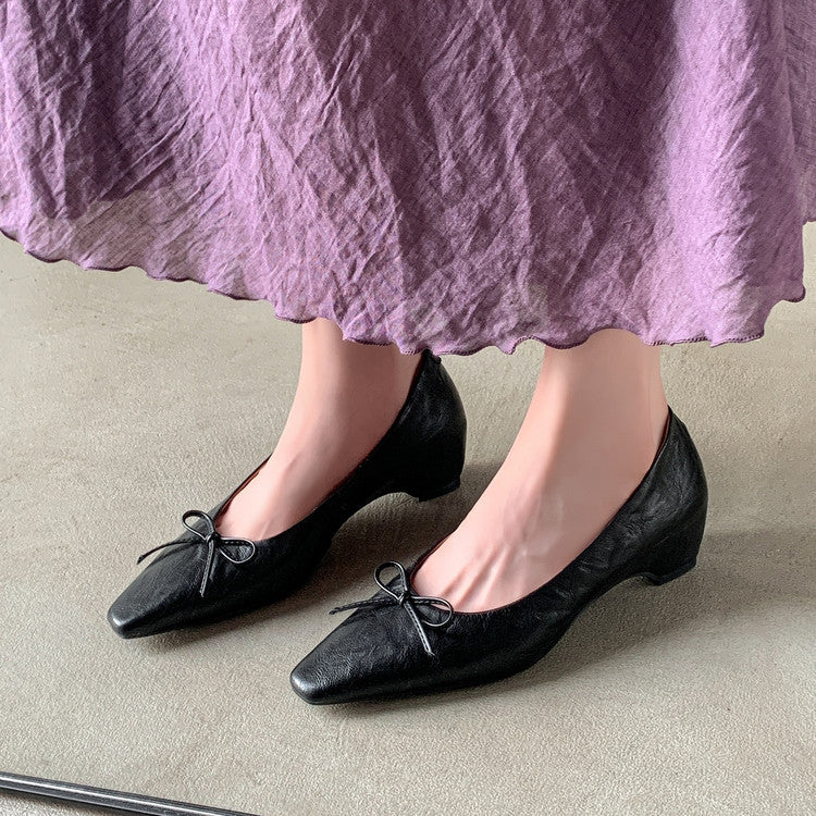 Karin Luna Full Layer Inside and Out~Basic Versatile Small Square Toe Butterfly Knot Irregular Heel Single Shoes