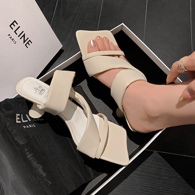 Karin Luna Best-selling in stock Minimalist Style  All-Matching Irregular Ultra-Soft Strap Square Toe High Heels