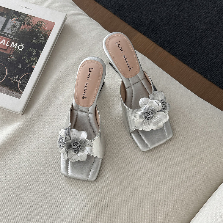 Karin Luna In Stock Spot Goods Camellia Classic style retro square toe shaped heel slippers
