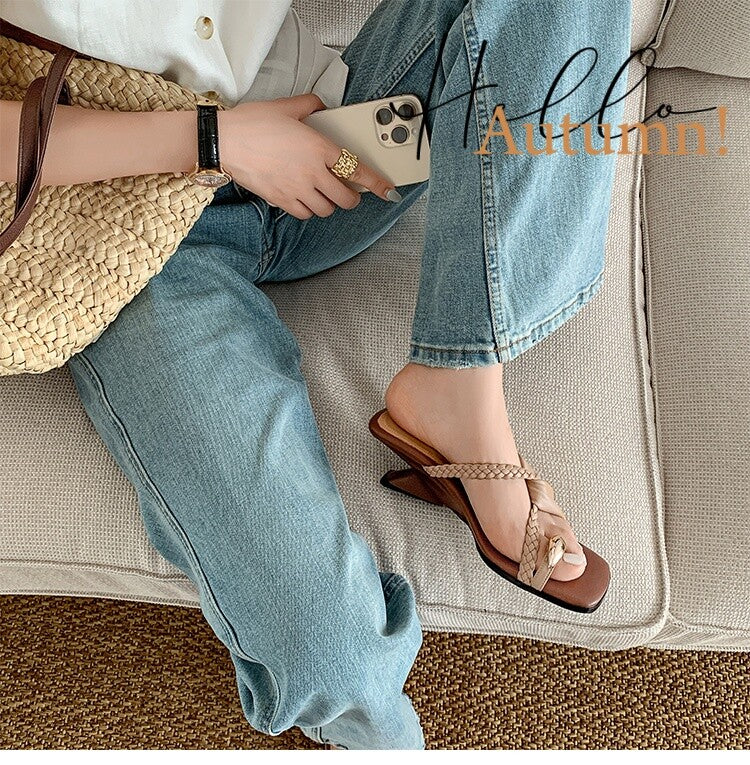 Karin Luna has a sense of design ~Twist Braided Cross Strap Square Toe Sandals