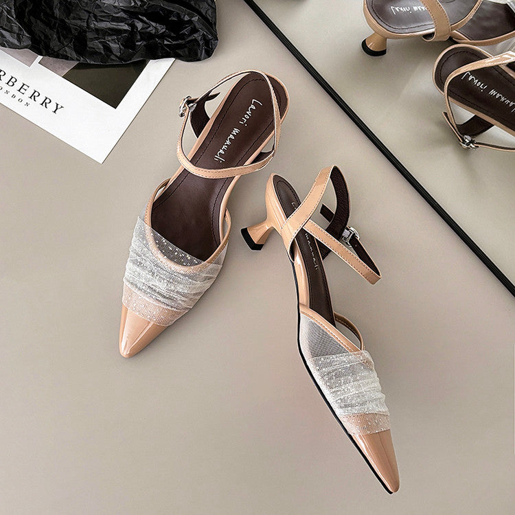 Karin Luna In Stock Spot Goods  Elegant Mesh Pointed Toe Sandals