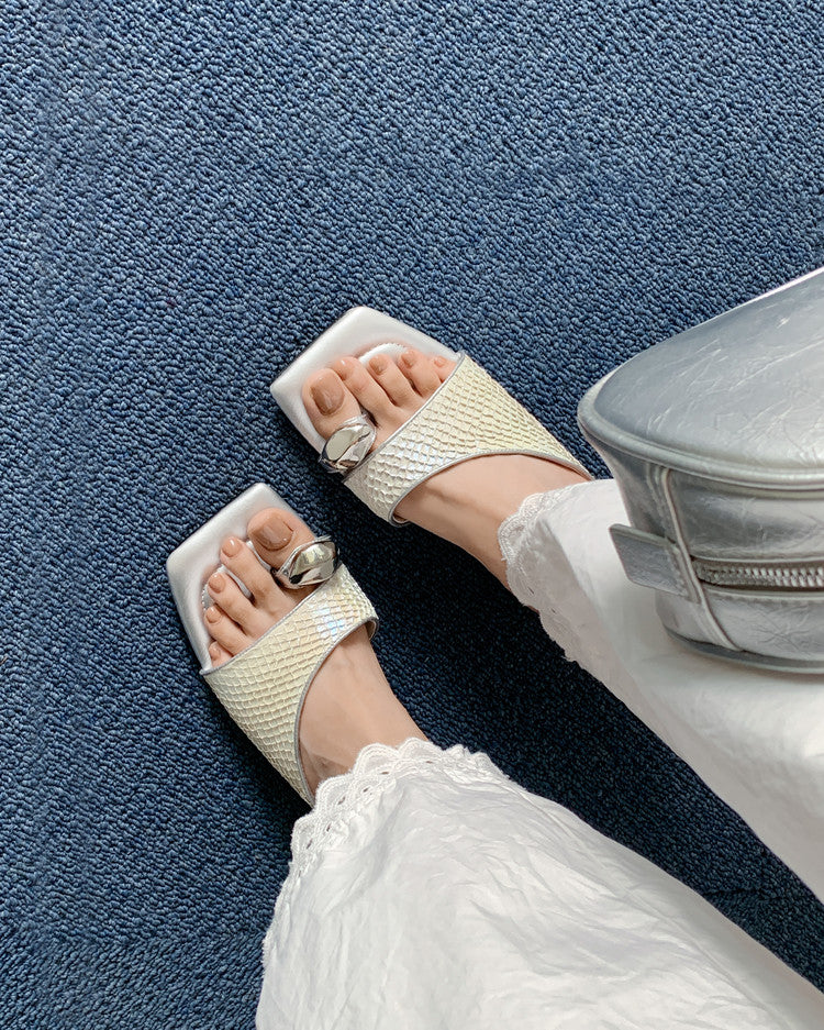 Karin Luna Fish Skin Series~Minimalist Square Toe Popular Irregular Heel Slippers
