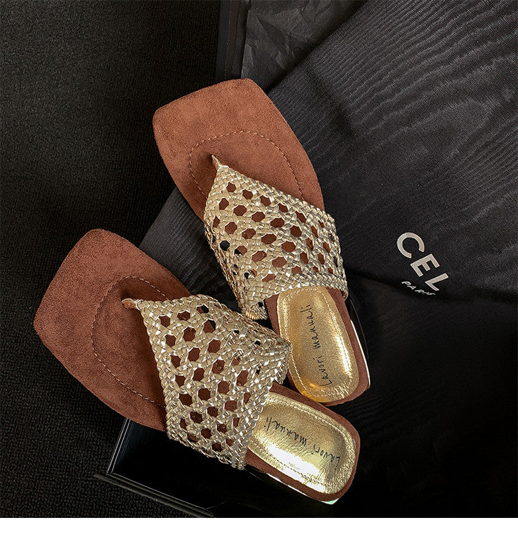 Karin Luna Hot-Selling Braided Style  In stock Toe-strap Woven Sofa Insole Slippers