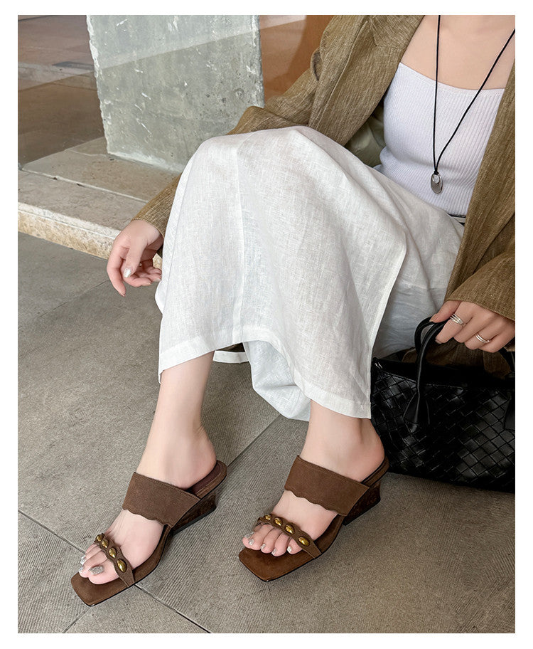 Karin Luna Hot-Selling Element Amber Heel~Spot Goods Spot Goods  Vacation Style One-Strap Amber Irregular Heel Slippers