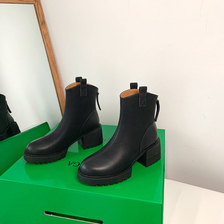Karin Luna In Stock Versatile Round Toe Chunky Heel Ankle Boots