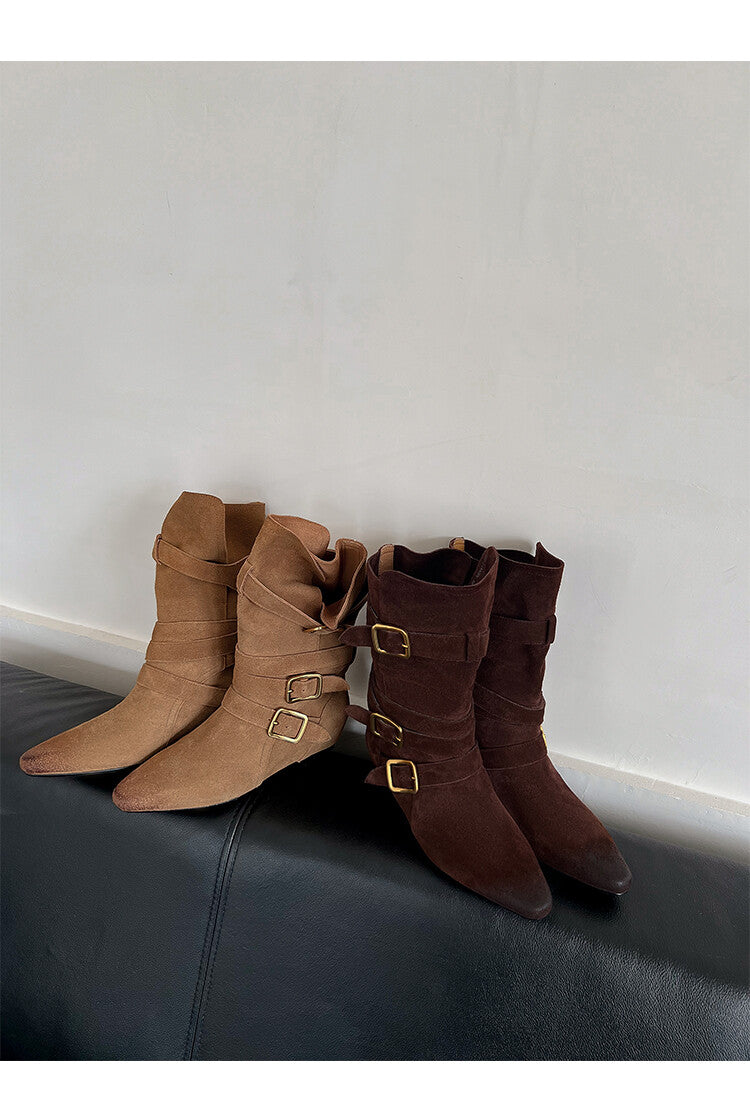 Karin Luna Cow Leather Small Square Toe Belt Buckle Fashion Boots