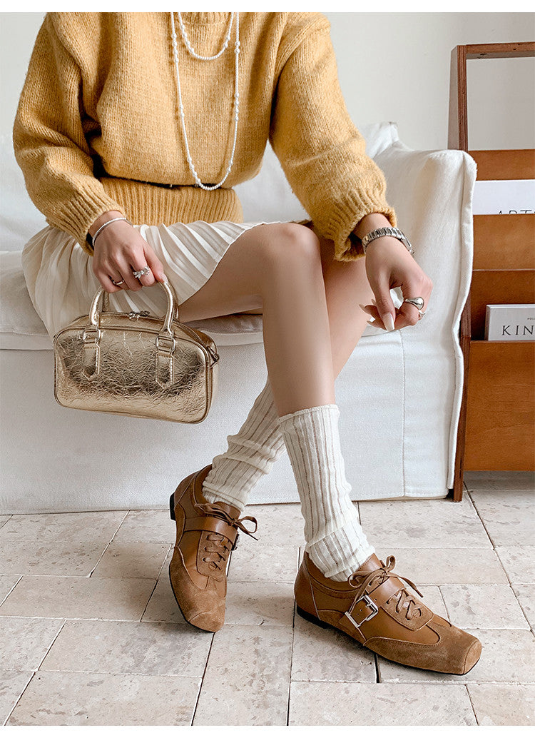 Karin Luna In Stock Spot Goods  Designed retro square-toe ballet shoes with laces