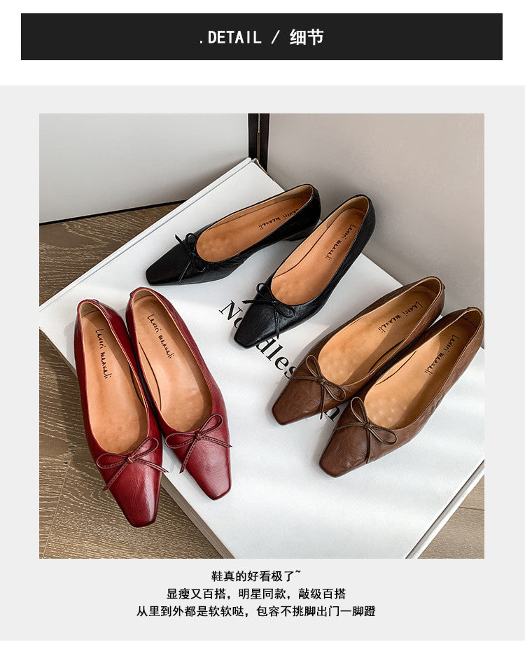 Karin Luna Full Layer Inside and Out~Basic Versatile Small Square Toe Butterfly Knot Irregular Heel Single Shoes