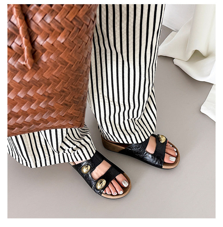 Karin Luna   Casual Style   Thick Sole Belt Buckle Slide Sandals