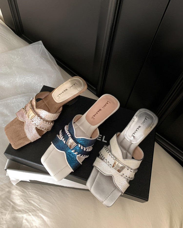 Karin Luna Fish Skin Series~ Hot-selling Square-Toe Slippers with Built-in Traffic