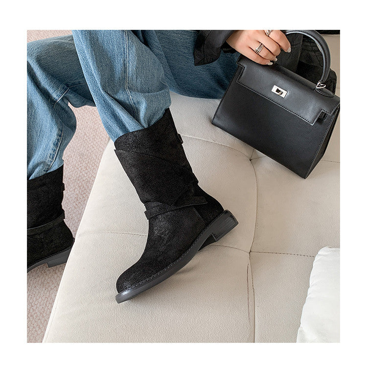 Karin Luna In Stock Spot Goods  Super textured Lazy Style Thick-Soled Ankle Boots