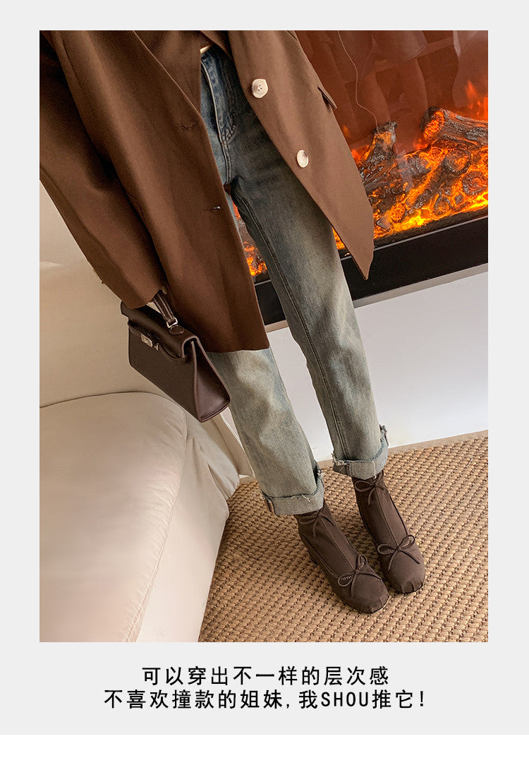 Karin Luna In Stock Spot Goods Hot-Selling Sweet Standard Bow Round-Toe Slim Short Boots