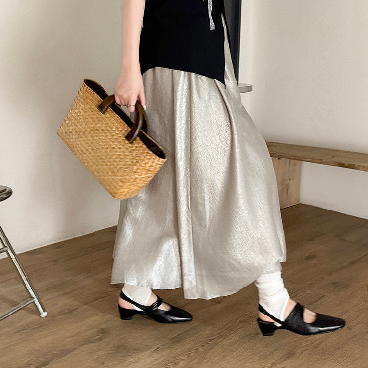Karin Luna In Stock  Spot Goods Small Square Toe Wrinkled Chunky Heel Closed-Toe Sandals