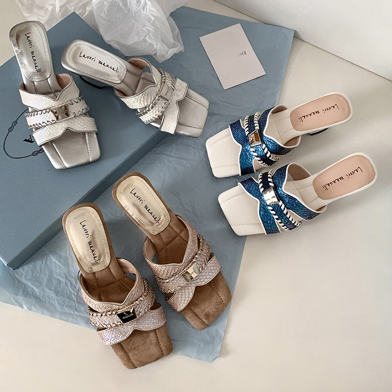 Karin Luna Fish Skin Series~ Hot-selling Square-Toe Slippers with Built-in Traffic