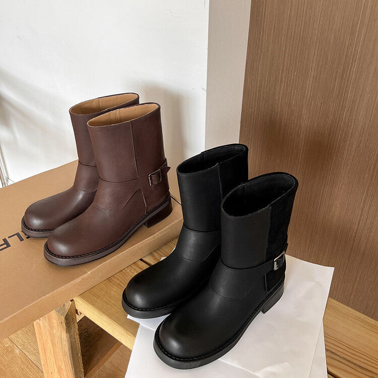 Karin Luna Belt Buckle Chunky Heel Fashion Short Boots