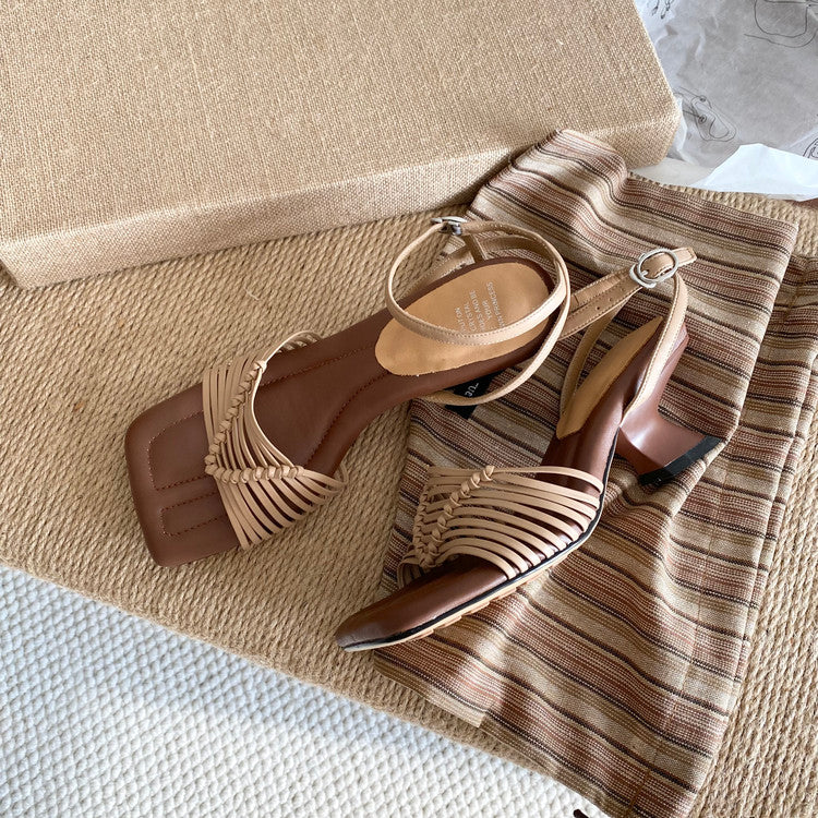 Karin Luna Data Hot Item  Comes with data plan included Hand-woven Square Toe Sofa Insoles Irregular Heel Sandals