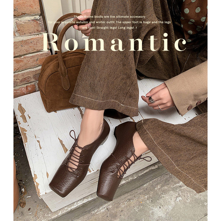 Karin Luna In Stock Spot Goods Elephant Pattern Series~Square-Toed Old Money Style Internal Height-Increasing Flats