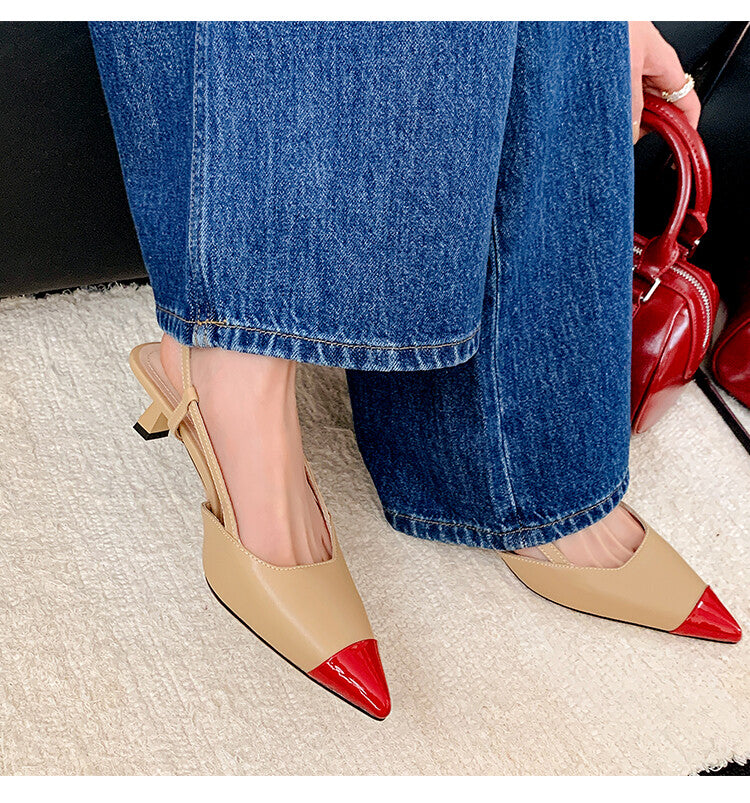 Karin Luna In Stock 24New Year's stock is now available Color Block Pointed Toe Full Leather Sandals