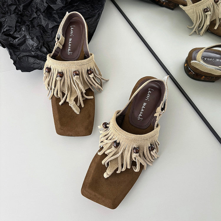 Karin Luna  Tassel Series~Spot Goods  In-stock Clip-toe Square Toe Sandals