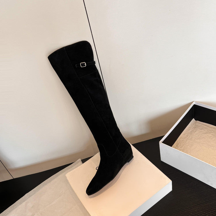 Karin Luna In Stock Spot Goods Vintage Cowhide Leather Two-Way Wear Pointed Toe Height-Increasing Long Boots