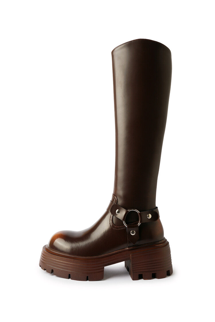 Karin Luna In Stock In Stock Slimming Diagonal Cut Tube Top  Best-selling in stock Retro Metal Buckle Thick-Soled Long Boots