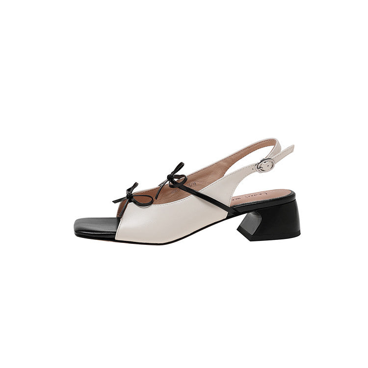 Karin Luna In Stock Spot Goods Square Toe Double Bow Thick Heel Sandals